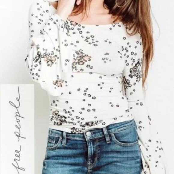 Free People To The Tropics Blouson Top Small Floral Puff Sleeve Boho Cottagecore - Picture 12 of 12